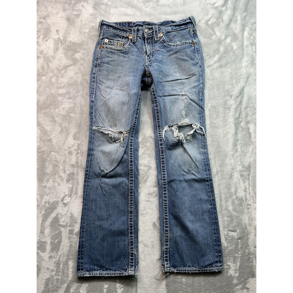 Vintage True Religion Bobby Big T Men Sz 31x33 Blue Jeans Bootcut Y2K Distressed